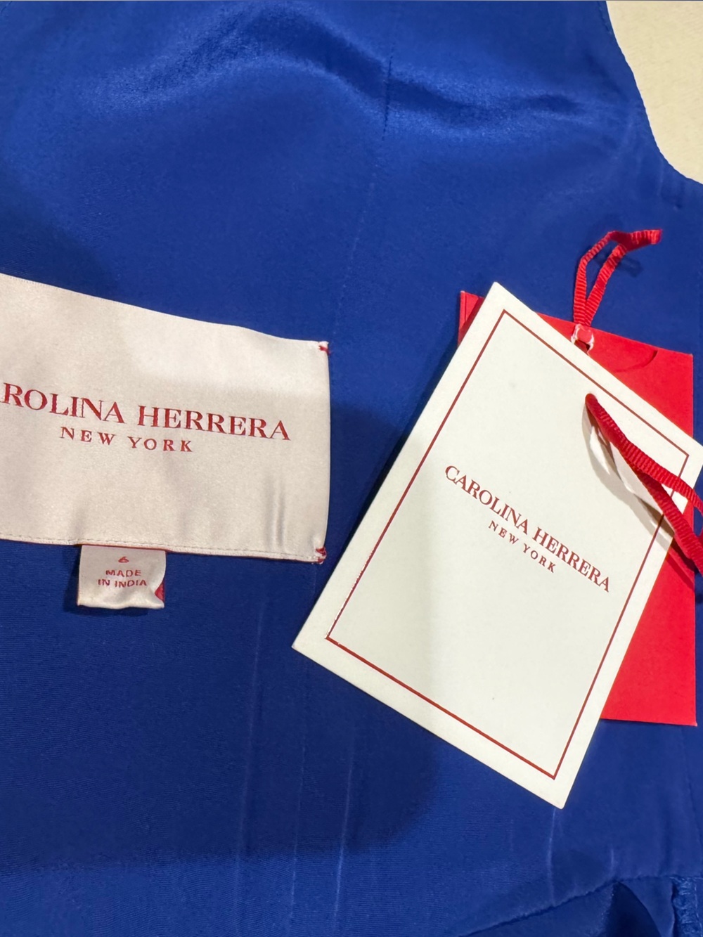 Carolina Herrera SILK Royal Blue V-Neck 3D Floral Evening Gown - Picture 2 of 8